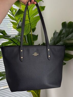 Coach Black Leather Tote with Gold Logo Hardware